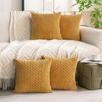 Set of 4 Mustard Yellow Decorative Throw Pillow Covers 20x20 Inch Corduroy Pillow Covers for Bed Couch Sofa Living Room Soft Square Cushion Cases