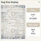 6x9 Area Rug for Living Room Washable 6x9 Non-Slip Modern Rugs for Bedroom Dinning Room Ultra-Thin Indoor Blue Ivory