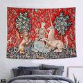 FEASRT Medieval Maiden and Unicorn Tapestry European Royal Tapestry Lion Tapestry, 60x40 Inches Soft Flannelette, Lady and Unicorn for Living Room Bedroom Dorm