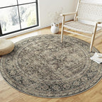 Brown Round Area Rug 4ft Entryway 4x4 Circle Vintage Indoor Kitchen Washable Door Mat Living Room Carpet Non Slip Traditional Distressed Retro Accent Throw Rug Office Dining Room Bathroom