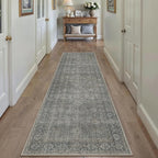 Grey Brown Runner Rug 2x8 Vintage Carpet Hallway Long Indoor Kitchen Washable Living Room Low Pile Traditional Distressed Retro Accent Throw Rug Non Slip Laundry Bathroom Office Dining Room