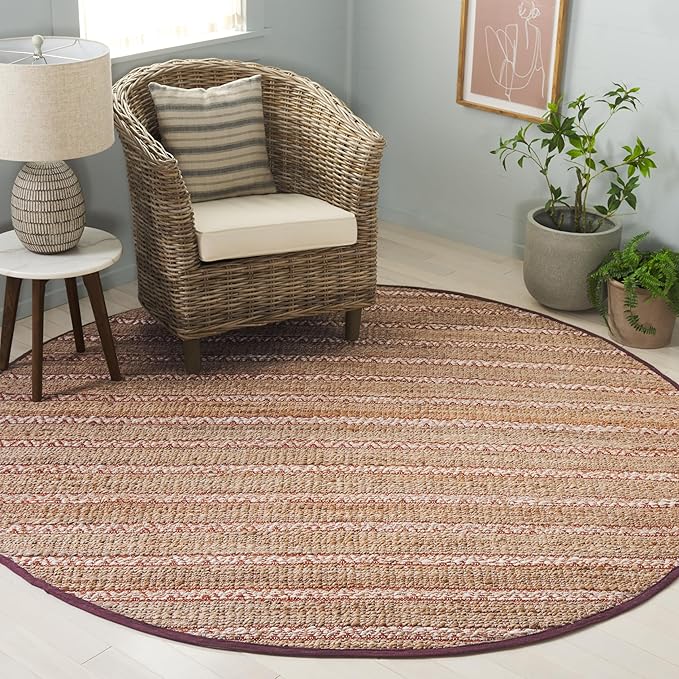 SAFAVIEH Natural Fiber Collection Area Rug - 7' Round, Rust & Natural, Flatweave Jute & Cotton, Ideal for The Entryway, Living Room, Foyer, Bedroom (NFB655P)