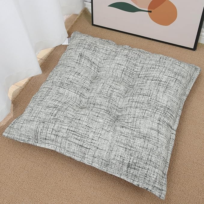 SINSOSSO Large Floor Pillow 22", Thickened Bite-Size Memory Foam Square Non-Slip Cushion for Office Back Support/Indoor Yoga/Chair Seat, Fashionable Color-Blocked Fabric & Washable, White-Gray, 1 PCS