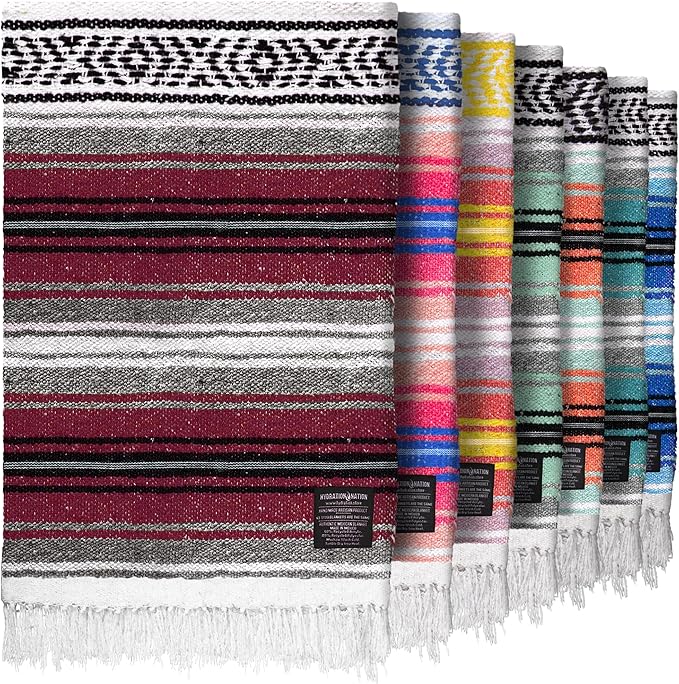 Mexican Blanket (Authentic Handmade Falsa) - Durable, Lightweight Baja Indian Blanket for Yoga, Beach, Camping, Picnic, Car/Truck, Outdoor Mexican Throw, Baja Saddle Blanket, 70"x50", Cherry