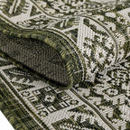 Rugs.com Outdoor Aztec Collection Rug – 3 Ft Round Green Flatweave Rug Perfect for Kitchens, Dining Rooms