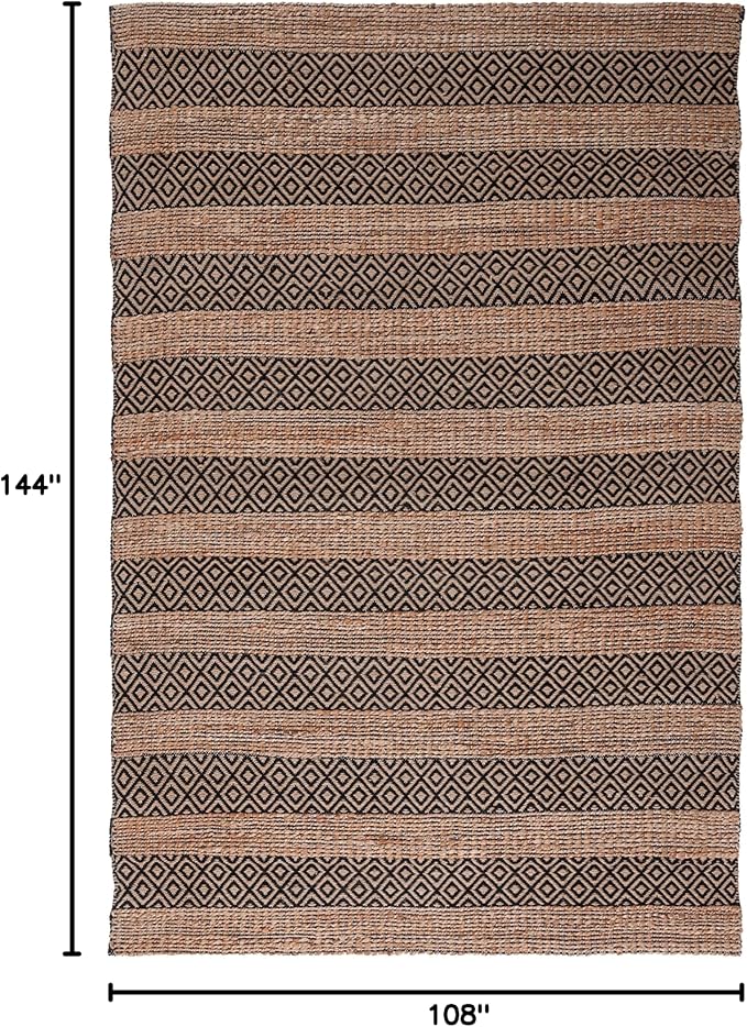 SAFAVIEH Natural Fiber Collection Area Rug - 9' x 12', Black & Natural, Handmade Boho Farmhouse Rustic Jute & Cotton Jute, Ideal for High Traffic Areas in Living Room, Bedroom (NFB653Z)