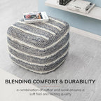 Anji Mountain Pouf Ottoman Foot Rest, Handmade Ottoman Pouf, Comfortable Foot Stool, Decorative Floor Seating for Living Room Decor, Bedroom & Home Décor Accent - Carbon Fringe