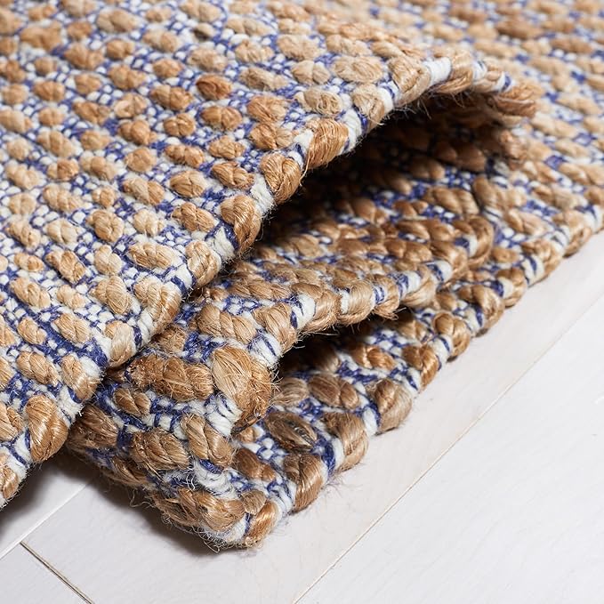 SAFAVIEH Natural Fiber Collection Area Rug - 9' x 12', Natural & Navy, Handmade Farmhouse Boho Coastal Rustic Jute, Ideal for High Traffic Areas in Living Room, Bedroom (NF874N)