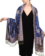 Achillea Reversible Paisley Pashmina Rave Scarf – Exotic Indian Shawls and Wraps for Evening Dresses, Festivals, All Seasons