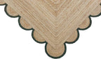 Scalloped Natural Jute Area Rug, Green Trim, 2'6"x20'