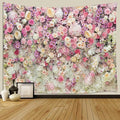 JAWO Floral Wall Tapestry for Girls, Colorful Pink Yellow Rose Flower Wall Hanging for Bedroom, Romantic Spring Aesthetic Beach Blanket College Dorm Home Decor (40" W x 30" H)