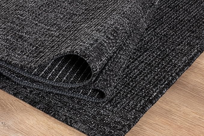 Beverly Rug Easy Jute Large Rug 9x12 Solid Washable Durable Outdoor Indoor Area Rugs for Living Dining Room Patio Office Stain Resistant Non Shedding Indoor Outside Carpet (9 x 12 Dark Gray)
