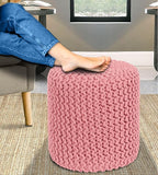 COTTON CRAFT Braided Round Pouf - Hand Knitted Cotton Cord Cable Dori Cylindrical Ottoman - Foot Stool - Floor Pouf - Footrest - Accent Seat - Living Room Bedroom Dorm Décor - 15 Round x 16 H - Pink