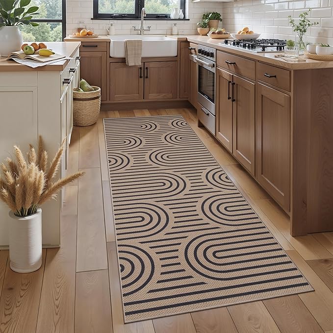 Tangsoo Easy Jute Rug 2x6 Washable Kitchen Runner for Hallways,Non-Slip Thin Farmhouse Rainbow Floor Carpet Modern Indoor Outdoor Runner Door Mat for Porch Laundry Bedroom Entryway