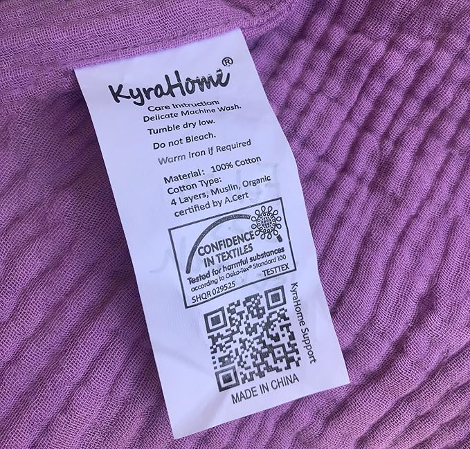 KyraHome 100% Organic Cotton 60"x80" Large Cotton Throw Blanket for Couch, Women, Plant Dyed, Breathable Lightweight Gauze Muslin Blanket for Adult, All Season (Purple Lavender)