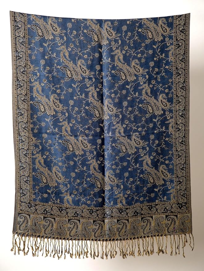 Achillea Reversible Paisley Pashmina Rave Scarf – Exotic Indian Shawls and Wraps for Evening Dresses, Festivals, All Seasons