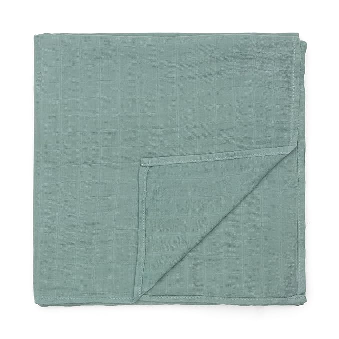 Organic Baby Muslin Swaddle Blankets - Solid Grey and Blue Swaddle Blanket 2 Pack - Soft Organic Cotton and Natural Bamboo Muslin, XLarge and Breathable, 47" X 47"