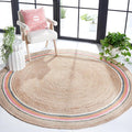 SAFAVIEH Natural Fiber Round Collection 7' Round Fuchsia / Beige NF806R Handmade Boho Charm Braided Jute Area Rug