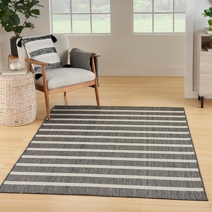 Nourison Home Positano Charcoal Ivory 6' x 9' Area Rug - Easy Clean, Non Shedding, Bed Room, Living Room, Dining Room, Kitchen (6' x 9')