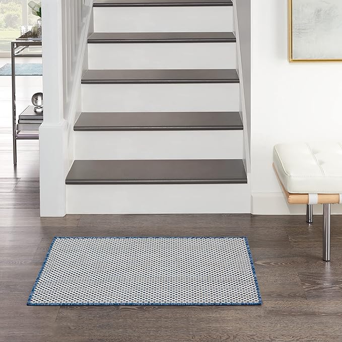 Nourison Home Courtyard Ivory Blue 2' x 3' Area Rug - Easy Clean, Non Shedding, Bed Room, Living Room, Dining Room, Kitchen (2' x 3')
