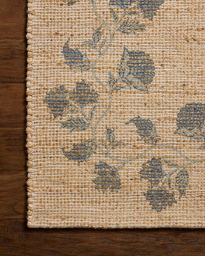 Loloi Chris Loves Julia Rue Collection RUE-05 Natural/Denim 8'-6" x 11'-6" Area Rug Jute Neutral Floral Living Room Bedroom Rug