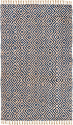 SAFAVIEH Natural Fiber Collection Accent Rug - 4' x 6', Tropical Blue & Natural, Handmade Boho Diamond Tassel Jute, Ideal for High Traffic Areas in Entryway, Living Room, Bedroom (NF266D)