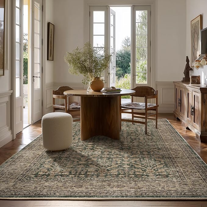 Machine Washable Rugs for Living Room: 5x7 Area Rugs Boho Vintage Rugs Stain Resistant Non Slip Low Pile Soft Lightweight Carpet for Bedroom Kitchen Dining Room Nursery Kids Room Farmhouse