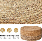 Wimarsbon Round Foot Stool Natural Seagrass Poufs Ottoman Hand Weave Footrest Stool for Couch Desk Extra Seat Step Stool with Solid Wood Legs for Hallway Patio Lounge Brown