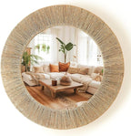 24 Inch Natural Jute Mirror, Wall Mounted Round Mirror with Metal Frame, Wall Decor Rustic Farmhouse Boho Decor Accent for Bathroom, Bedroom, Living Room, or Entryway