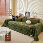 ROOMLIFE Green Sofa Cover, Vintage Boho Couch Cover for 3 Cushion Sofa, Non Slip Soft Chenille Sofa Slipcovers for Dog, Washable Furniture Sofa Protector Cover with Tassel for Living Room, 71''X150”