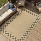 LIVEBOX Scalloped Easy Jute Checkered 3x5 Outdoor Rug, Washable Non-Slip Tan Rugs for Entryway, Geometric Indoor Outdoor Rug Farmhouse Boho Carpet Door Mat for Patio Porch Bedroom Living Room Modern