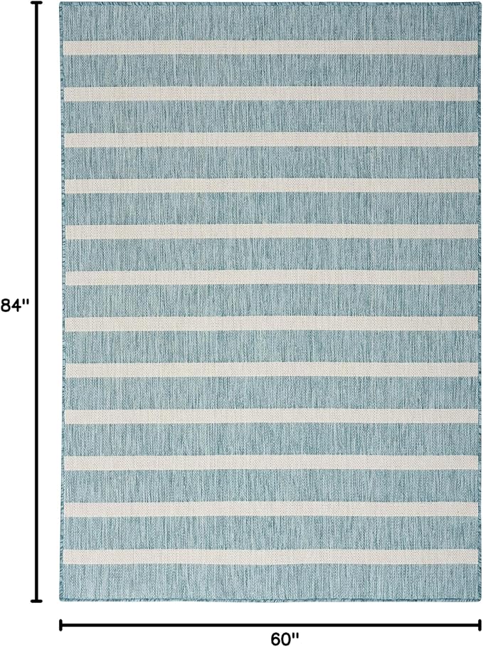 Nourison Home Positano Aqua Ivory 5' x 7' Area Rug - Easy Clean, Non Shedding, Bed Room, Living Room, Dining Room, Kitchen (5' x 7')