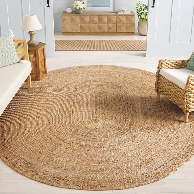 SAFAVIEH Area Rug 5' Square - Cape Cod Collection- Natural Brown, Handmade Braided Flat Weave Jute (CAP252A)