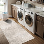 Washable 2x5 Kitchen Runner Rug: Abstract Water Resistant Sink Stove Entryway Rug Soft Living Room Bedroom Beside Carpet Thin Low Pile Non-Slip Hallway Bathroom Laundry Room Floor Mat(2X5,Beige/Cream)