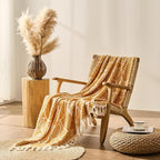 DOWN HOME Chenille Cotton Throw Blanket for Couch, Lightweight Boho Blanket for Bed Sofa Chair Living Room Outdoor Soft Woven Decorative Blanket with Tassel Gift Orange Leaves 55"x60"