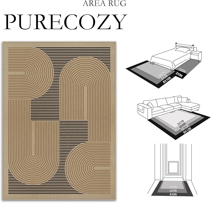 8x10 Modern Geometric Easy Jute Area Rug for Living Room Large Washable Indoor Outdoor Carpet Farmhouse Patio Office Mat Geometric Line Non Slip Black Carpet for Backyard Dining Room