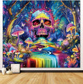 Skull Mushroom Tapestry Magical Forest Tapestries Butterfly Wall Tapestry Magic Neon River Wall Hanging Galaxy Planet Tapestries for Home Decor Aesthetic Bedroom Living Room Dorm Decor (59"x51")