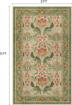 Bavni 3x5 Area Rugs, Floral Machine Washable Rugs for Living Room, Dinning Room, Bedroom, Non Slip Aesthetic Vintage Low Pile Durable Lightweight Farmhouse Rug, Sage Green & Burnt Orange