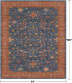 Dining Room Rugs for Under Table - 7x9 Washable Area Rug for Living Room, Low Pile Non-Slip Rugs for Bedroom - Navy Blue Vintage Boho Unique Home Decor