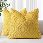 decorUhome Cozy Textured Euro Sham Throw Pillow Covers 22x22 Inch Set of 2, Soft Plush Faux Wool Mustard Yellow Accent Couch Pillow Covers for Modern Farmhouse Sofa Bed Living Room
