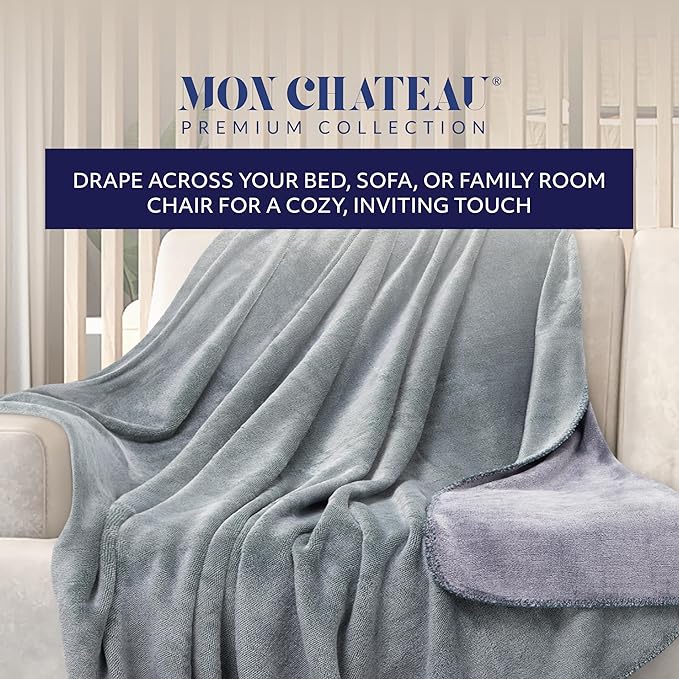 Mon Chateau 60" x 70" Fireside Mélange Throw Blanket, Contrast Stitching Soft Blanket for Queen-Size Bed, Couch, or Sofa, Cozy Home Decor and Stylish Living Room Comfort, Sagewood