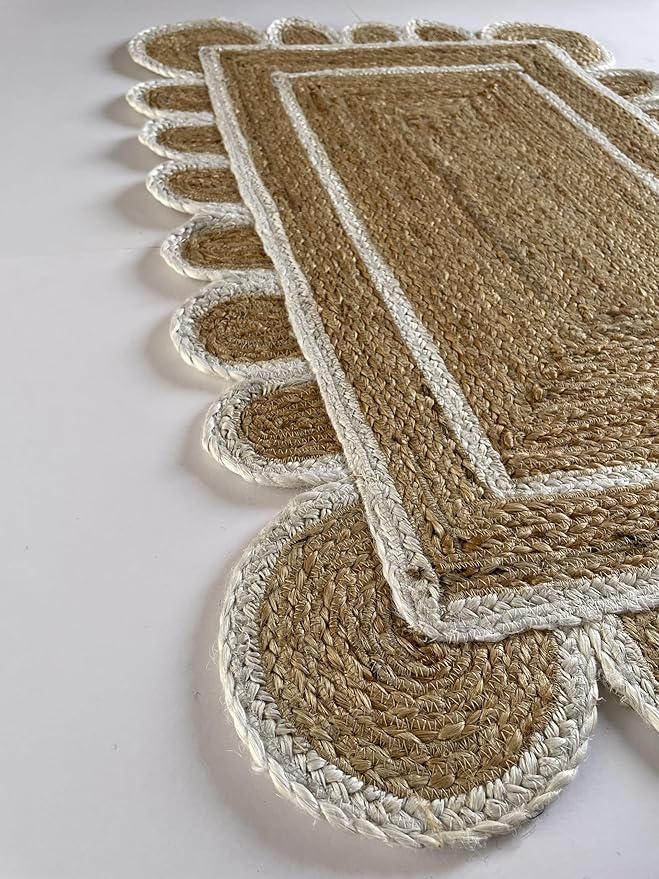Scallop Pattern Jute Bohemian Area Rug (Off White, 2'x3')