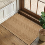2x3 Textured Washable Entry Rug, Natural Woven Low-Profile Door Mat with Non-Slip TPR Backing, Light Brown, for Entryway, Kitchen, Laundry Room