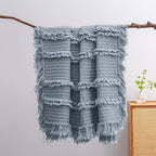 Ultra Soft Pre-Washed Quilted Throw Blanket, Ruffle Fringed Dark Blue Decorative Throw, Stone Washed Chic Rustic Blanket for Sofa Couch Bed Chair, 50"x 60"