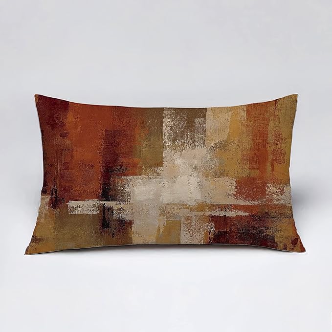 Burnt Orange Abstract Pillow Covers 12x20 Abstract Rust Art Painting Decorative Throw Pillowcase Modern Artwork Square Couch Cushion Cover for Living Room Sofa Accent Home Decor, Set of 2