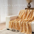 DOWN HOME Chenille Cotton Throw Blanket for Couch, Lightweight Boho Blanket for Bed Sofa Chair Living Room Outdoor Soft Woven Decorative Blanket with Tassel Gift Orange Leaves 50"x70"