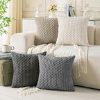 Set of 4 Grey White Taupe Decorative Throw Pillow Covers 24x24 Inch Corduroy Pillow Covers for Bed Couch Sofa Living Room Soft Square Cushion Cases