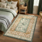 GarveeHome Terracotta Olive Sage Green Washable 6x9 Area Rugs, Botanical Grove Vintage Cottagecore Non-Slip Rug for Living Room Bedroom Nursery Kitchen Low-Pile Retro Large Carpet