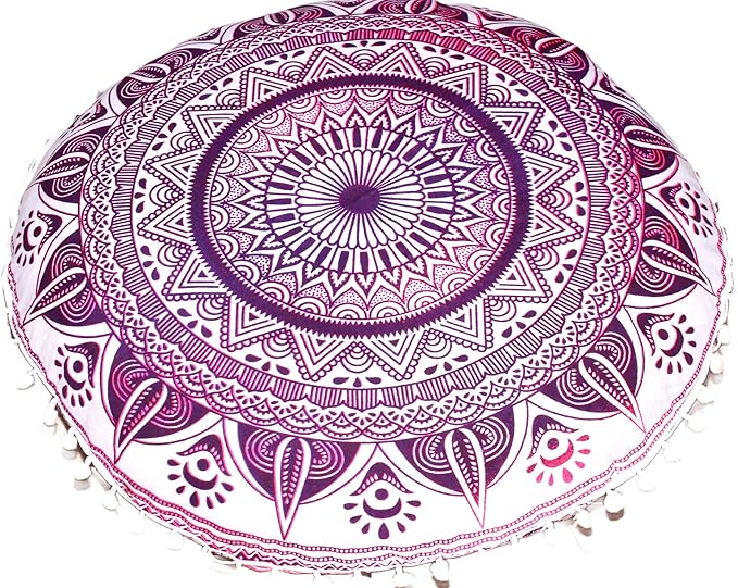 INDIAN CRAFT CASTLE Meditation Floor Pillow Cover, Large Pillows Cover Seating for Adults and Kids, Bohemian Cushion Cover for Fireplace Yoga Living Room Sitting 22 Inches (Pink)