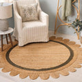 SAFAVIEH Natural Fiber Collection Area Rug - 6' Round, Natural & Olive, Handmade Jute, Ideal for Living Room, Bedroom, Dining Space (NF896X)